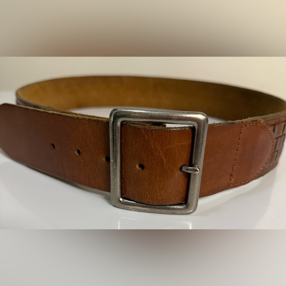 Men’s Hollister chestnut brown durable leather belt high end weave size 42 - Picture 6 of 7